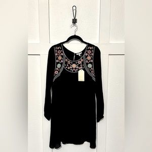 JODIFL Women’s Long Sleeve Embroidered Dress Black | Size Small - With Pockets